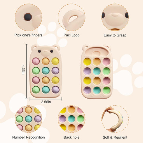 VISEWI 3-18 baby phone teething toys, food grade silicone teether toy for baby months, chew toys with number pop