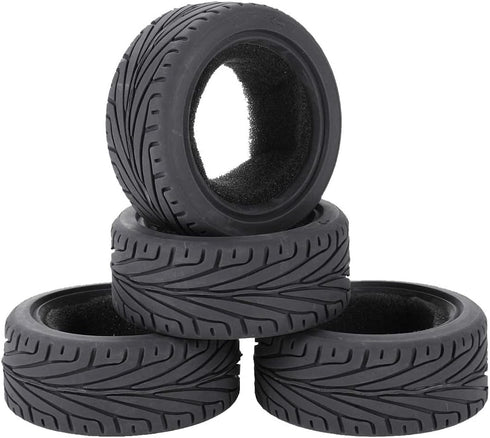 4PCS RC Car Rubber Tires and Plastic Wheels Rims for 1/10 Scale On Road Touring Racing Flat Drift Car (Gold)