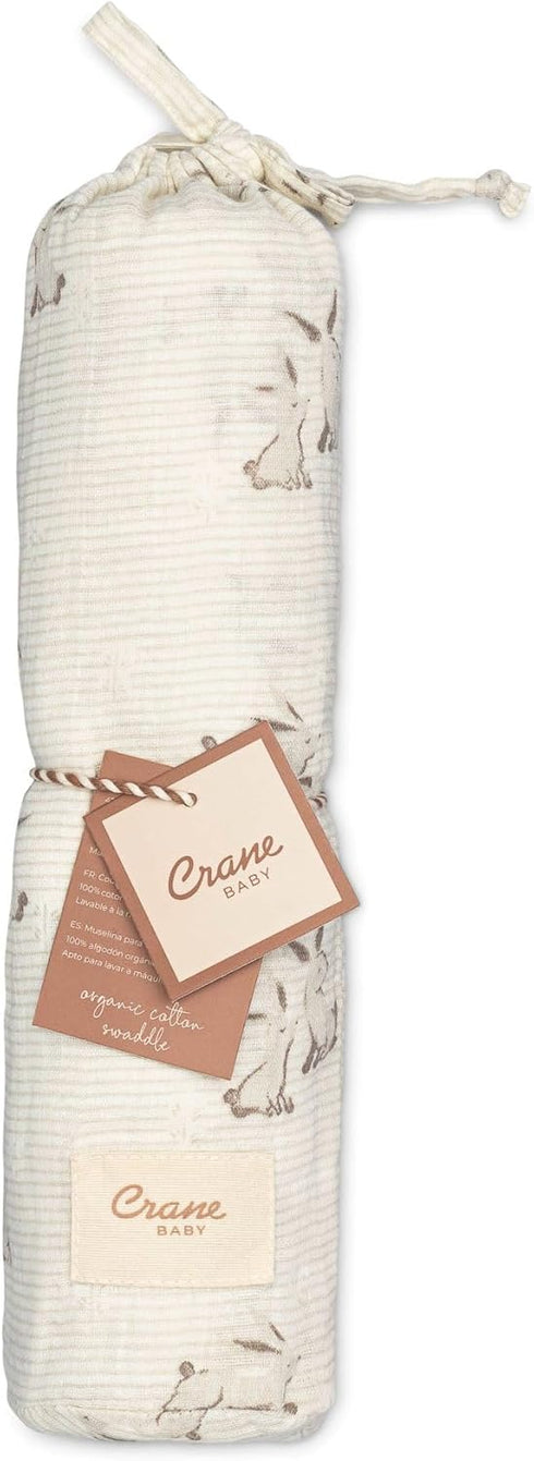 100% 47 47 inches Crane Baby Organic Cotton Bunny Single Baby Swaddle Wrap for Boys and Girls, Gender Neutral Newborn