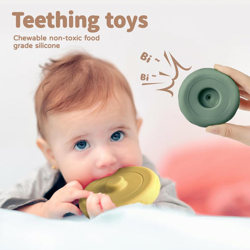Mini Tudou 6 Pcs Stacking & Nesting Circle Toy, Soft Building Rings Stacker & Teethers for 6+ Months Boys & Girls