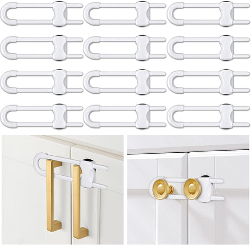 12 Packs Baby Proofing Sliding Cabinet Locks, Adjustable U-Shaped Child Safety Latches for Handles, Knobs, Drawers