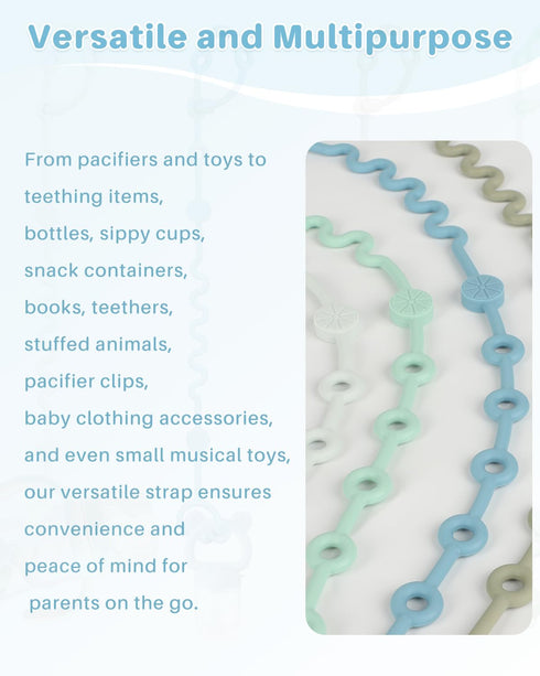 (Boy-3 Pack) LittleHugs Toy Straps for Stroller, Silicone Baby Tether Pacifier Clip, No Throw Travel Leash for High