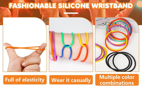 LIANGYUNZE 60Pieces 80s Gummy Silicone Jelly Bracelets Nonluminous Stretchy Mixed Silicone Wristbands Hair Ties