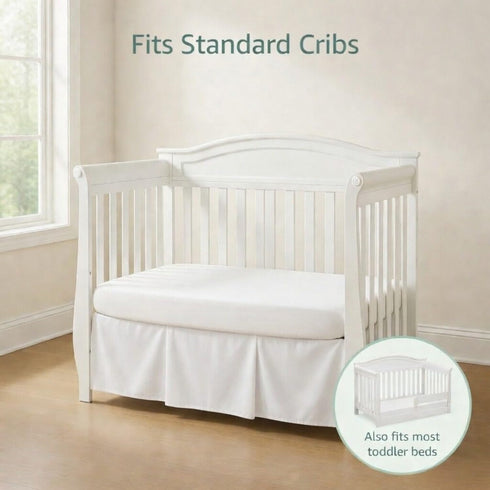 100% 14 Inch EVERYDAY KIDS White Pleated Crib Skirt; Natural Cotton Nursery Crib Bedding Skirt for Baby Boys and Girls;
