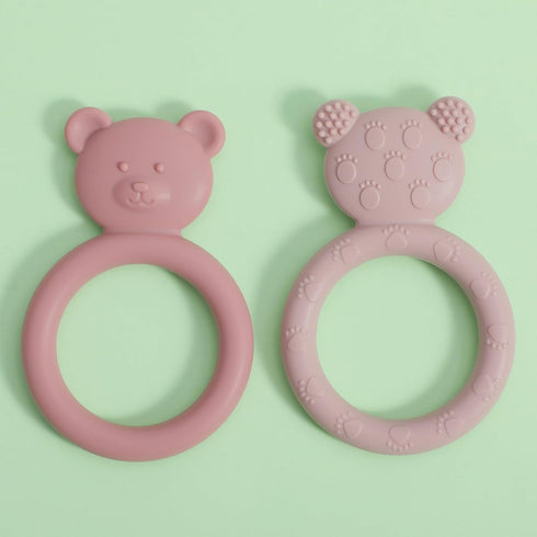 Silicone Baby Teether, Teething Toy Ring for Babies, Easy to Hold Design, BPA Free (Power Rose + Dusty Lilac)