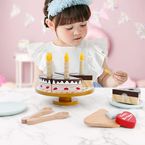 Playset PairPear Birthday Party Cake for Kids,Wooden Toys Play Food