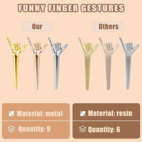 9pcs Cribbage Board Pegs, Metal Funny Finger Pegs for Cribbage Board Game Accessories in 3 Colors