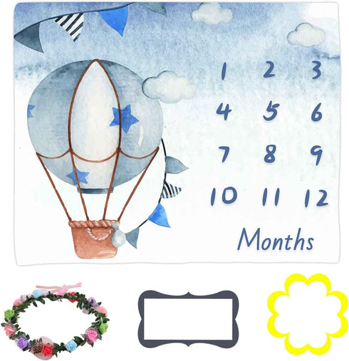 Blue Baby Monthly Milestone Blanket, Cartoon Hot Air Balloon Star Newborn Photo Baby Memory Blanket Nursery Baby Swaddle Blanket, 48x40 Inches BTXTLY41 by LYLYCTY