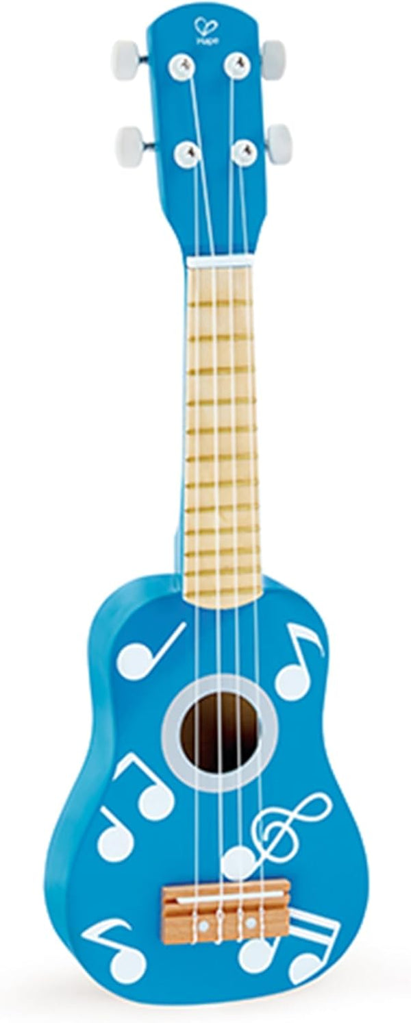 Hape Kid's Wooden Toy Ukulele in Multicolor Dot Blue, Dimensions: L: 21.1, W: 2.6, H: 6.9 Inch