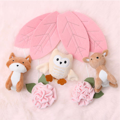 12 The Peanutshell Crib Mobile for Girls - Pink and White Musical Baby Crib Mobile with Lullabies, Forest Baby Little