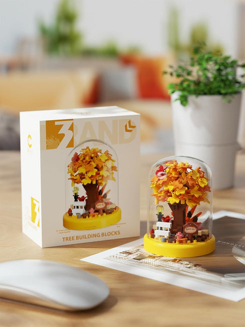 Sacblirr Set Autumn Leaves Tree House Bonsai Tree House Building Toy Flowers Ideas Building Blocks Complete with Dust
