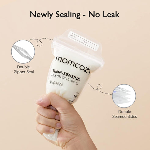 Momcozy 6 200pcs Breastmilk Storing Bags, Temp-Sensing Discoloration Milk Storing Bags for Breastfeeding, Disposable