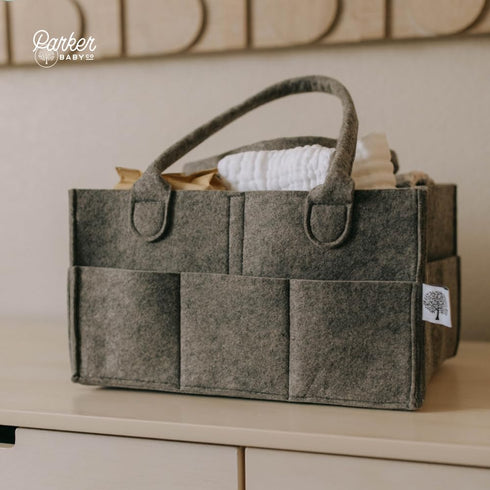Large Charcoal Diaper Caddy - Stylish Nursery Storage & Car Organizer