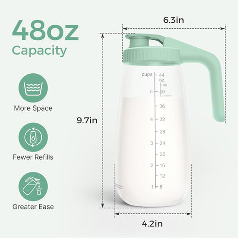 Momcozy 48OZ, 1 Count Glass Breast Milk Pitcher, Formula Breastmilk Storage Container, Heat & Cold Resistant, No Leak