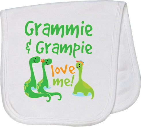 inktastic Grammie and Grampie Grandson Dinosaur Baby Burp Cloth White 453f8
