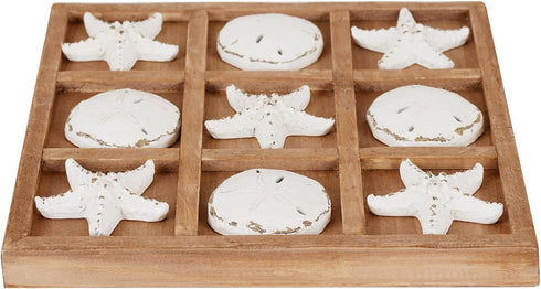NIKKY HOME Beach Tic Tac Toe Wood Board Travel Game for Fun, 8.97 by 8.97-in Distressed White