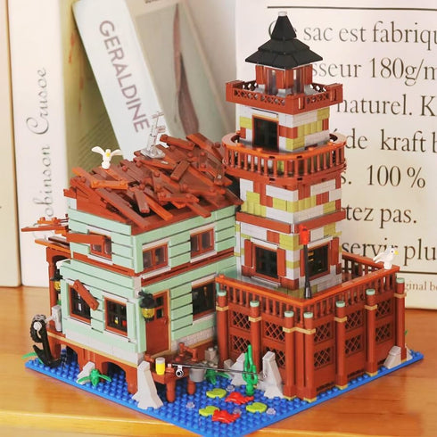 1881PCS Fishing Village Cabin Mini Building Blocks Toys with LED Lighting, Creative Architecture Building Sets for 6+