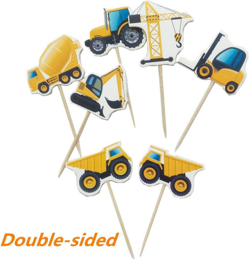 Construction Cupcake Toppers, Dump Truck Tractor Excavator Car Decorations for Kids Birthday Party, 48pcs