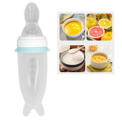 Silicone Baby Squeeze Bottle, Cute Integrated Design Green Soft Spoon Feeder for Infants, Easy Clean