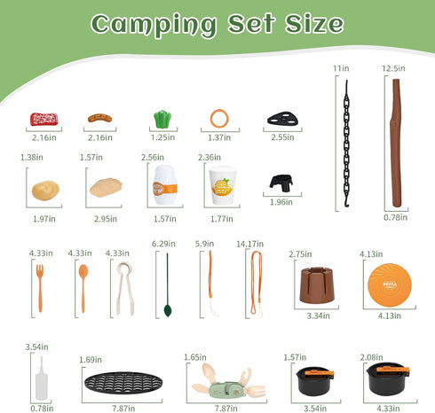 Set, Set 3+ Kids Camping Toy Pretend Play Cooking with Spray Stove, Food Toys, Tableware, Outdoor Toddler Campfire Toys