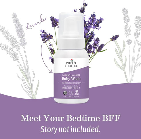Earth Mama 5.3 Oz Calming Lavender Baby Wash Liquid Foaming Hand Soap, Organic All-Purpose Lavender Body Wash