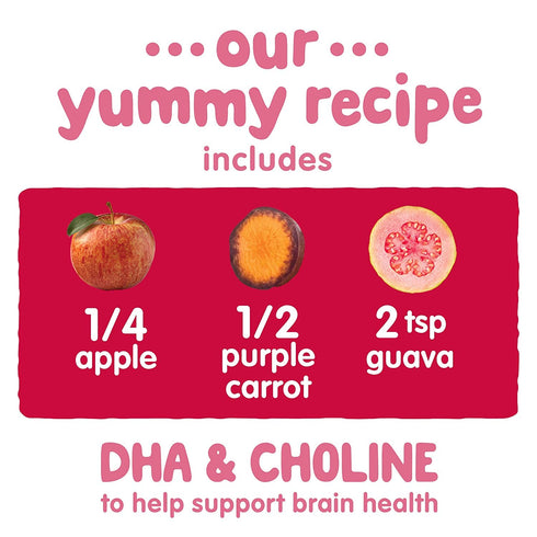 Happy Baby Organics Brain Support Blends Apples, Purple Carrots & Guava with DHA, Choline 4oz Pouch (Pack of 16)