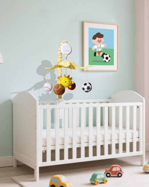 35 3 FEISIKE Baby Crib Mobile with Lullabies, Modes Rotation & Music, Soother Toy Adjustable Volume, Sport-Themed