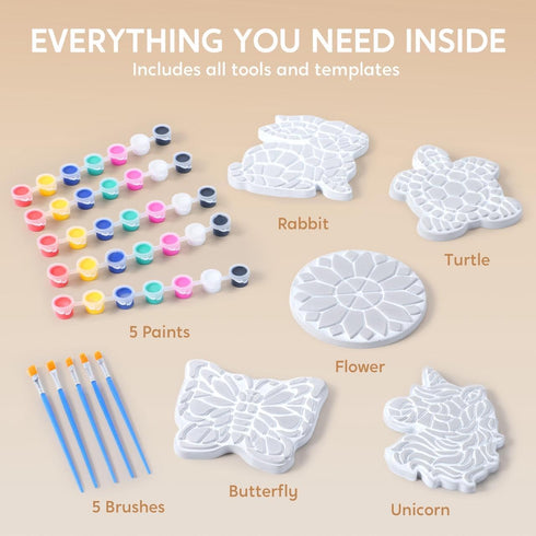 5 8+ Summer Klever Kits JOVA Stepping Stones Painting Kit for Kids - Paint Garden Stones, Ceramic Garden Decor, Unicorn