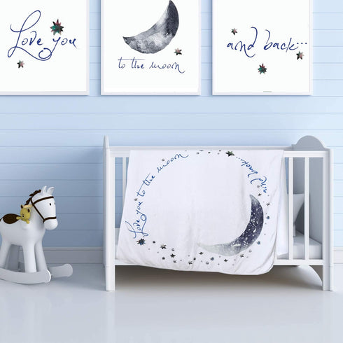 12 51''x40'' Moon Baby Monthly Milestone Blanket - Boy & Girl, Soft Plush Photo Prop, Wreath & Stickers, Large