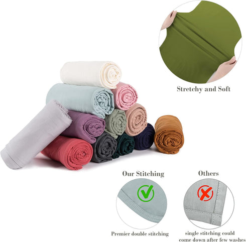 Large Jersey Knitted Swaddle Blanket for Baby, Soft Stretchy Receiving Blanket with Hat, 47 x 47 inches (Olive) BY001