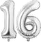 Jonhamwelbor Giant Silver Number Balloons, 16 Foil Mylar Balloons for Sweet 16th Birthday Party Supplies