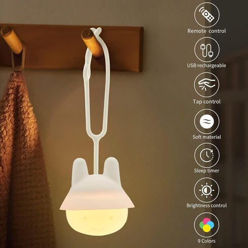 Dimming 9 Baby Night Light for Car Seat with Ring Teether Baby Infant- Function Colors Changing Eye Caring Portable