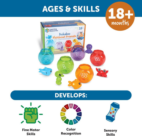 Learning Resources Peekaboo Fishbowl Friends - 10 Pieces, Educational Baby Toys for 18 Months+, Learning and Bath Toys
