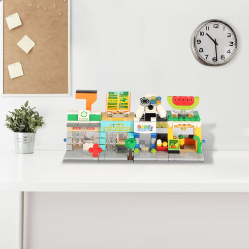 BIZNESMEN 8 1 Set 8 Pack (894 6+ in Mini City Street Scene Building Blocks - Toy Shops: Beauty, Supermarket, Music
