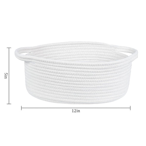 ABenkle Cute Small Woven Basket with Handles, 12"x 8" x 5" Rope Room Shelf Storage Basket Chest Box for Cat and Dog Toys, Empty Decorative Gift - White by ABenkle