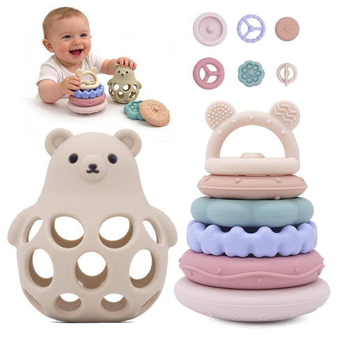 Baby Bear Teething & Stacking Toy Set - Teething Toys Silicone Teethers,