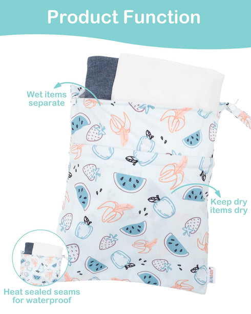 2pcs 2LW04 ALVABABY Waterproof Wet Dry Bags,Reusable with Two Zippered Pockets,Baby Cloth