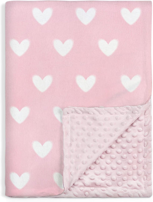 Heart Minky Baby Blanket 30 x 40 Inches for Girls, Soft Plush