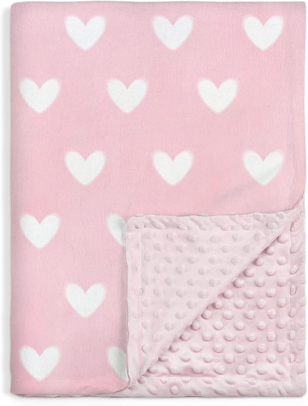 Heart Minky Baby Blanket 30 x 40 Inches for Girls, Soft Plush