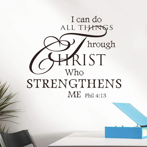 Inspirational Wall Decor Quotes Stickers - I Can Do All Things Through Christ Who Strengthens Me, Wall Decals for Rooms