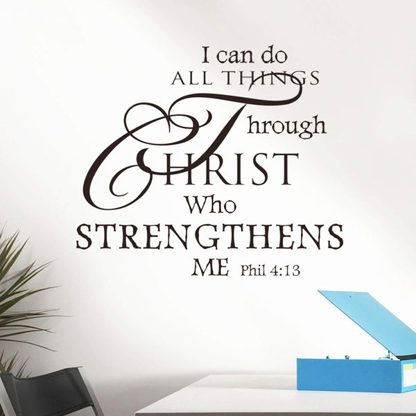 Inspirational Wall Decor Quotes Stickers - I Can Do All Things Through Christ Who Strengthens Me, Wall Decals for Rooms