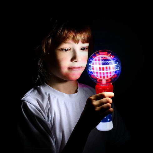 ArtCreativity 7.5 Inch Light Up Patriotic Magic Ball Wand, Flashing LED Spinner Toy for Kids, 4th of July Favor