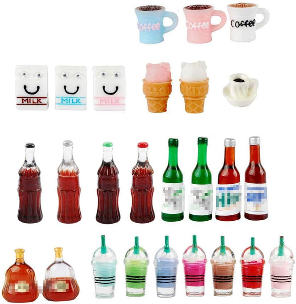 NWFashion Miniature Food Drinks Toys Bottle, 26pcs Mix for Adults and Children's Pretend Play Kitchen