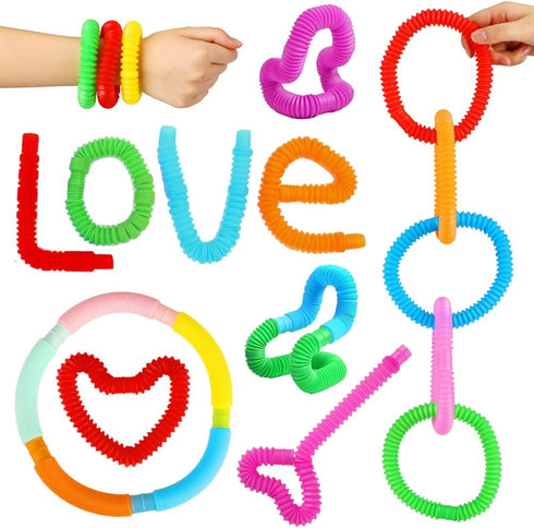 52 Pack 8-12 3 4 5 6 7 8 9 10 Pop Tubes, Sensory Toys Party Favors for Kids Fidget Toys for Anxiety Goodie Bag Stuffers