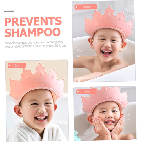 KOMBIUDA Boy Girl Bath Caps Adjustable Shampoo Hat for Boy Girl Crown Shape Design for Fun Bathing Protects Eyes
