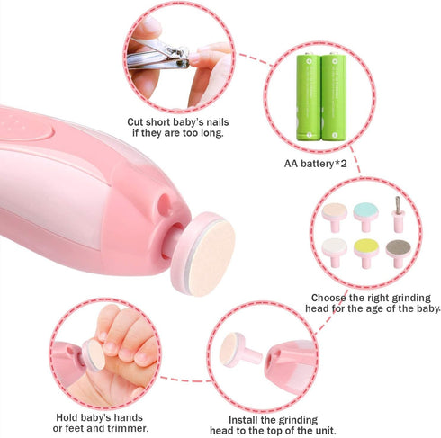 Baby Nail Trimmer Electric, Nail File Baby Nail Clippers with Light for Newborn or Toddler Toes and Fingernails