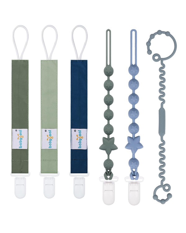 babygoal Pacifier Clip Set of 6, Silicone Clips & Toy Strap for All Pacifiers, Neutral Color
