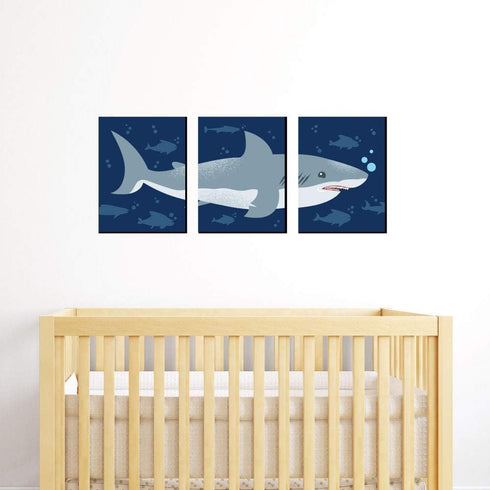 7.5 10 inches Set 3 Big Dot of Happiness Shark Zone - Nursery Wall Art, Kids Room Decor and Jawsome Shark Home