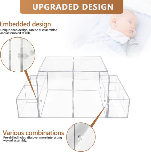 GILPWA Diaper Caddy, Baby Changing Table Organizer, Detachable Clear Acrylic Diaper Storage for Wipe Dispenser, Wipe