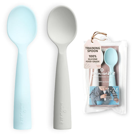 Miniware Silicone Baby Spoon for Training - BPA Free Utensils, 100% Food Grade Silicone, Modern Toddler Spoons (Grey